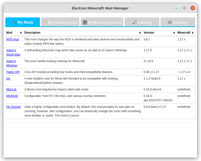 electron minecraft mod manager